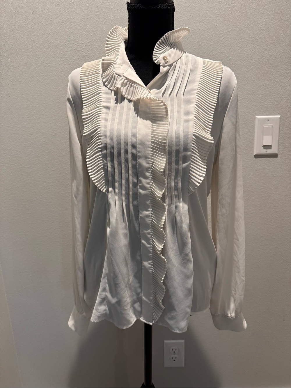 Express Size S Ivory Pleated Ruffle Blouse High Neck Long Sleeve Romantic